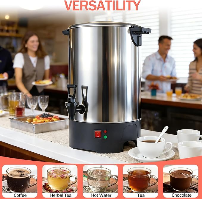 Large Commercial Coffee Urn 160 Cup Percolate Coffee Maker Stainless Steel Hot Beverage Dispenser with Cool-Touch Handles, Quick Brewing for Catering, Business, Church, Restaurant, Wedding, Gathering