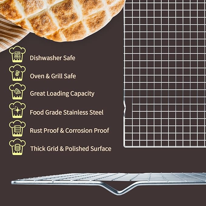 Cooling Rack for Baking 2-Pack, 16x10 Inches Baking Rack, Thick Wire Cookie Rack for Cooking, Roasting, Grilling, Drying, Oven Safe, Fits Half Sheet Pan, Silver