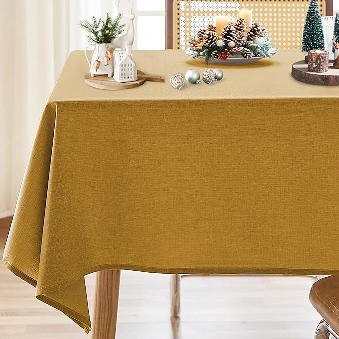 AUSSPVOCT Textured Tablecloth Rectangle 52x70 Water Resistant Spill-Proof Wipeable Gold Table Cloth Wrinkle Free Fabric Dining Table Cover for Thanksgiving Kitchen Party Farmhouse Decor