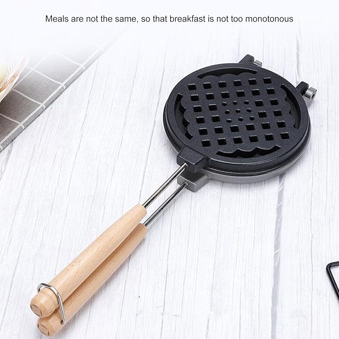 Waffle Maker Pan, Aluminum Alloy Dual Sided Nonstick Waffle Pan with Removable Handle for Sandwich Toaster Breakfast, Stovetop Waffle Iron for Camping