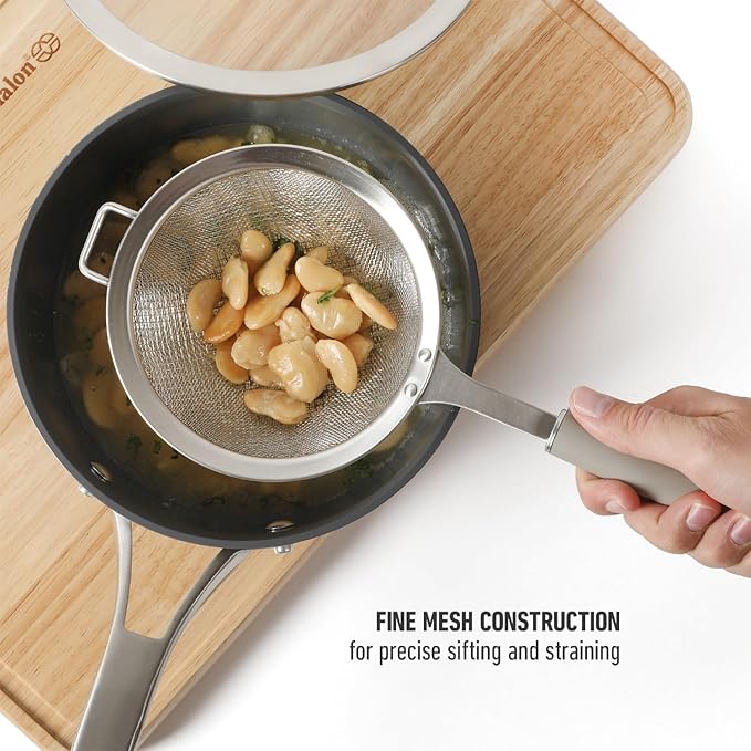 Calphalon Edge Stainless Steel Strainer w/Thermoplastic Rubber Handle - Taupe