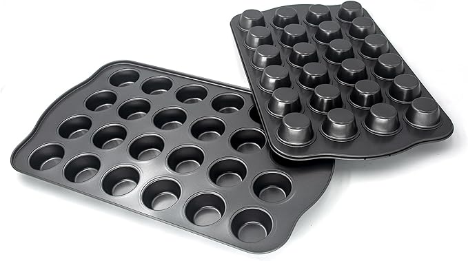 Bakexcel Non-Stick Mini Cupcake Pan, 1.97" 24-Cup Set of 2 Baking Pans, Heavy Duty Carbon Steel Tin for Mini Muffins & Cupcakes