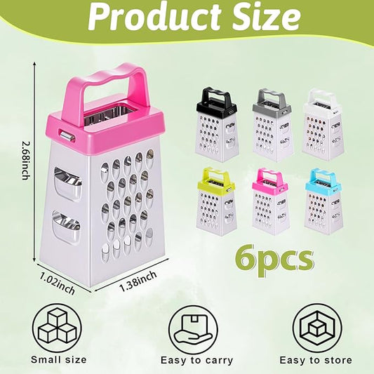 6 Pcs Mini Cheese Grater Professional Box Grater Stainless Steel Fine Coarse Handheld Slicer with 4 Sides Small Box Food Shredder Safe Zester (Blue + green + purple + black + white + gray)