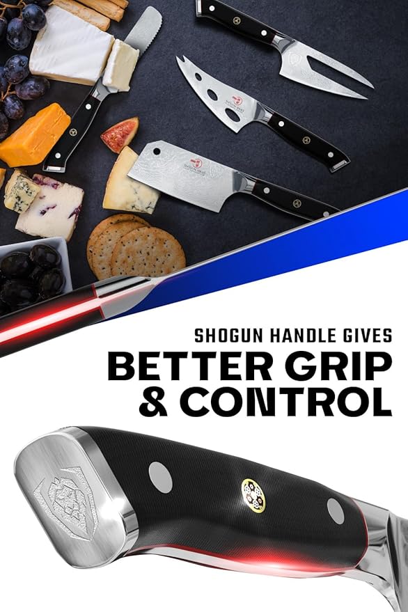 Dalstrong 4-Piece Cheese Knife Set - Shogun Series - Mini Cleaver, Serrated, Round-Tip, Forked Cheese Knife - AUS-10V Japanese Steel - G10 Handle - w/Sheath