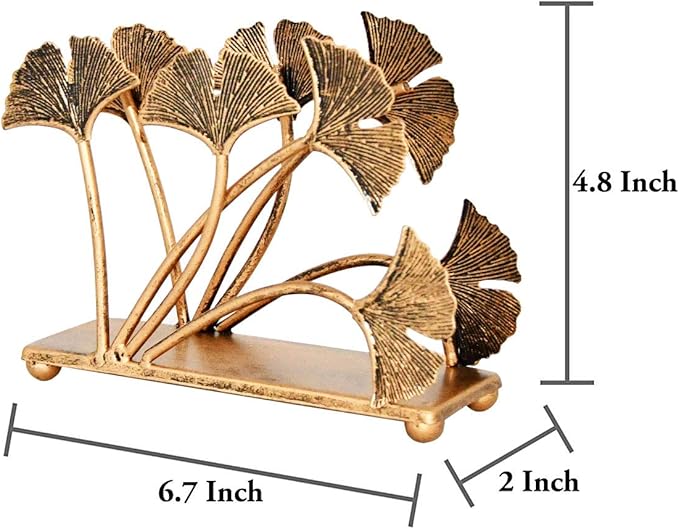 OwlGift Modern Ginkgo Leaves Design Napkin Holder for Tables, Metal Paper Napkin Storage for Kitchen, Stylish Paper Towel Dispenser, Mail Letter Sorter Rack, Document File Organizer – Bronze