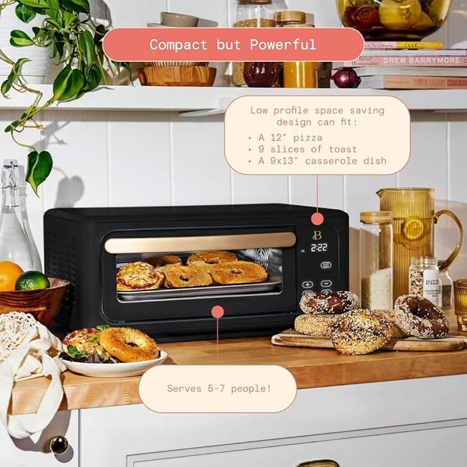 Beautiful by Drew Infrared Air Fry Toaster Oven 1800W with 9-Slice Capacity and Multi-Function Cooking (Black Sesame)