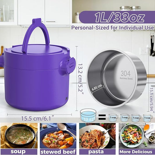 Electric Lunch Box, 33OZ Portable Food Warmer | 100W Rapid Heating & Leak-Proof 304 Stainless Steel | 3-in-1(Car 12V/24V & Home 110V) | Perfect for Work/Travel,On-the-Go,Ideal Gift for Men & Women