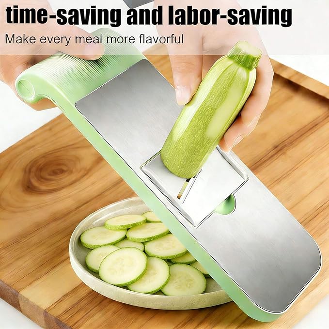 5-in-1 Mandoline Manual Food Chopper - Multifunctional Vegetable Cutter with Container, Stainless Steel Blades for Potato Slicer, Fruit Cutter, Hand Cheese Grater | Essential Kitchen Gadgets