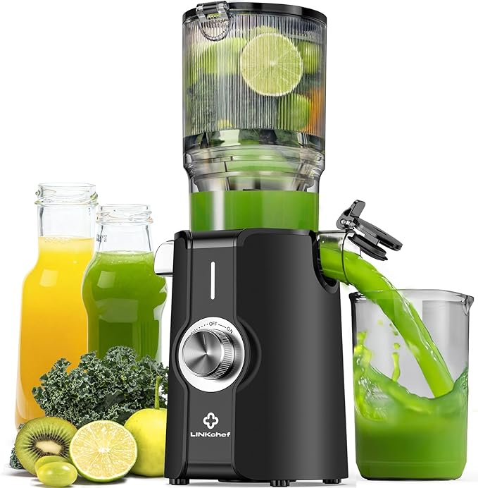 LINKChef Cold Press Juicer Machines for Vegetables and Fruits, 4.35" Wide Chute Masticating Juicer with Pulp Separator, Easy to Clean, BPA-Free, Compact Electric Slow Juice Extractor for Whole Fruit