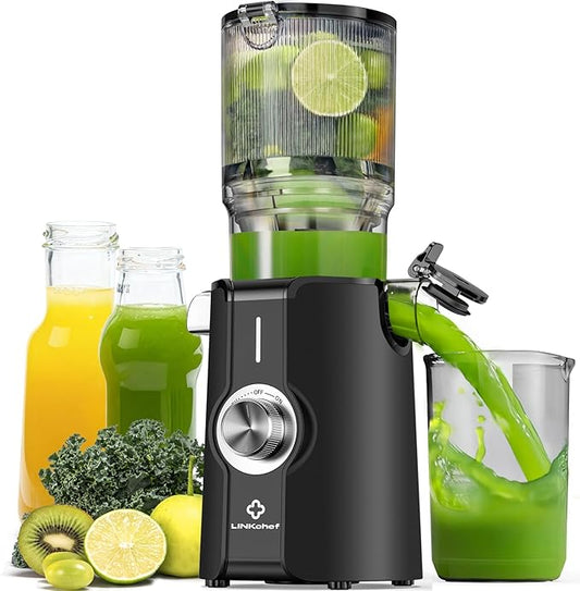 LINKChef Cold Press Juicer Machines for Vegetables and Fruits, 4.35" Wide Chute Masticating Juicer with Pulp Separator, Easy to Clean, BPA-Free, Compact Electric Slow Juice Extractor for Whole Fruit