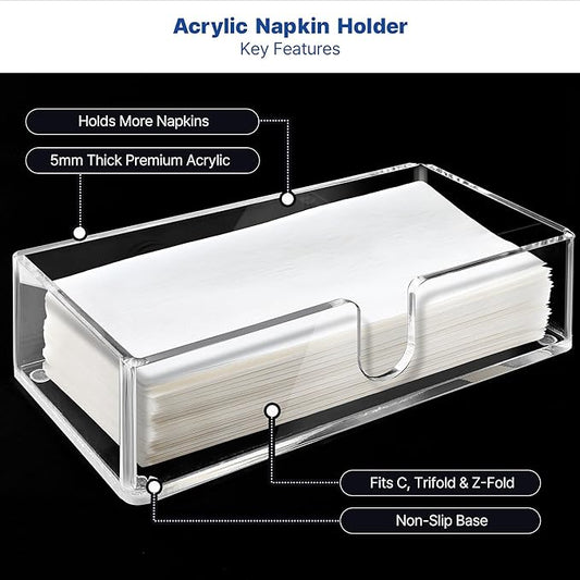 Acrylic Paper Towel Holder for Bathroom or Kitchen – Clear Countertop Dispenser for Trifold, Multifold, C-Fold Napkins, Disposable Hand Towels, Modern Napkin Tray, 9.85 x 4.75 x 2.75 Inch