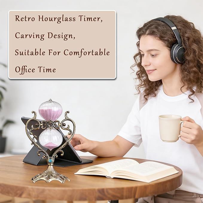 Sand Timer 30 Minutes,Hour Glass,Metal Vintage Hourglass,Hourglass Decor,for Home Decoration Office Desk Wedding Party Decor Kitchen Timer (FCopper Heart, 30 Min)