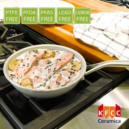 TECHEF 8-inch Ceramic Nonstick Frying Pan, Heavy-Gauge Aluminum, Induction Compatible, with Cover, Made in Korea