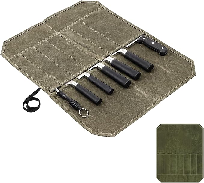 ZHQZZPH Waxed Canvas Chef Knife Roll Bag | Multi-Slot Protector Professional Organization for Kitchen Tools & Cutlery - Secure Blade Holder Travel Pouch & Multi-Purpose Storage Case