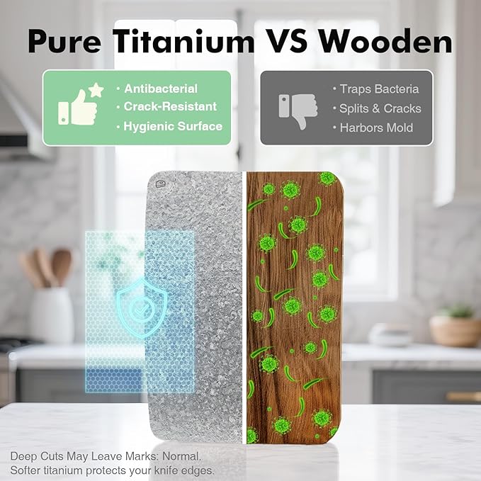 Titanium Cutting Board, 100% Pure Titanium Chopping Board for Kitchen with EPA Certified, Antibacterial Cutting Boards for Outdoor Cooking, Dishwasher Safe (12"x8")