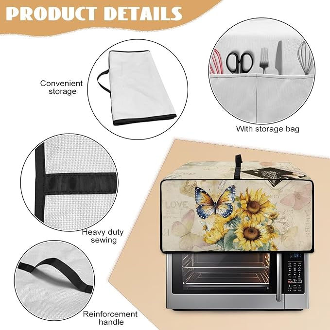 Doojoayie Butterfly Sunflower Toaster Cover 8 Slice Toaster Oven Cover Dust Resistant Appliance Covers for Kitchen Counter Modern Home Kitchen Decoration