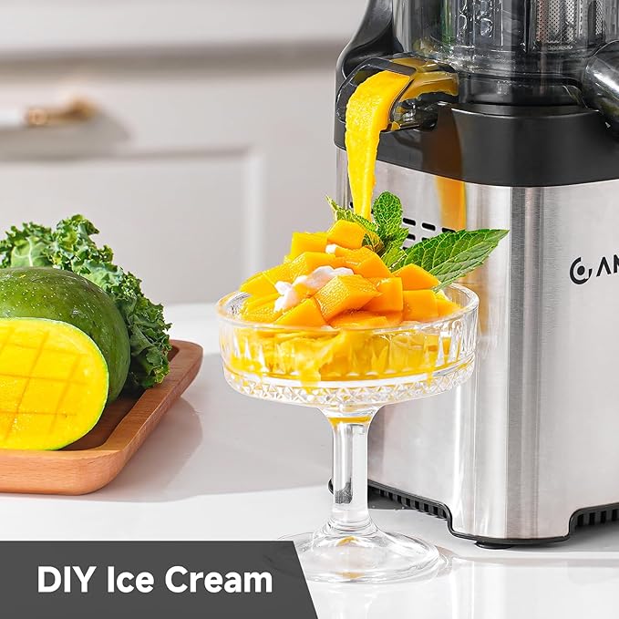 Cold press Juicer Machines with 4.6" Extra Self-Feeding for Whole Vegetable & Fruit, Juice Extractor with Large Auger & Double Strainers, Easy to Clean, High Juice Yield