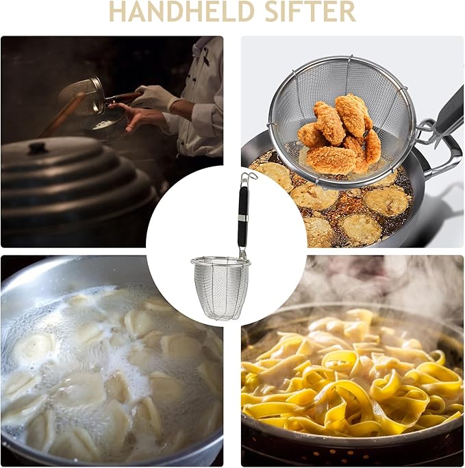VILLCASE Noodle Cooking Basket 14 Inch Diameter Pasta Strainer with Handle for Boiling Noodles Dumplings Vegetables Kitchen Sifter