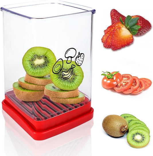 Fruit Slicer Cup - Strawberry & Vegetable Chopper with Stainless Steel Blades - Mini Cup Slicer for Banana, Kiwi & Salad