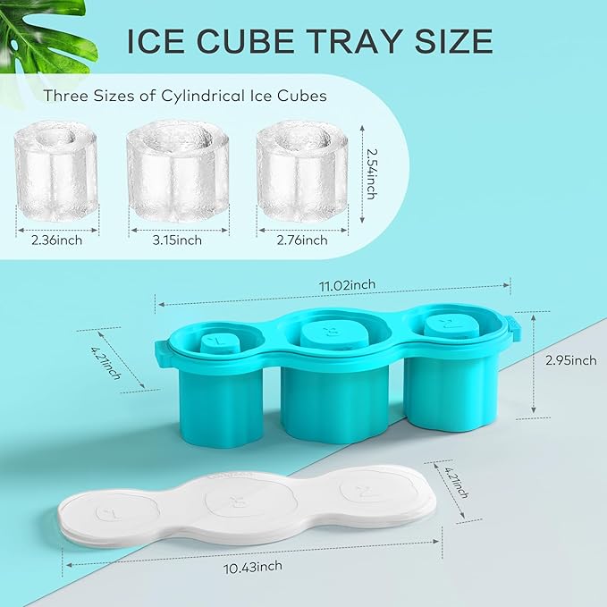 Longzon Easiest Release Ice Cube Tray for Stanley Cup 30-40oz Tumbler/Yeti Cup Ice Mold, Silicone Ice Tray Molds With Lid for Chilling Cocktails, Whiskey, Drinks, Coffee, Easy Release Ice Maker -Blue