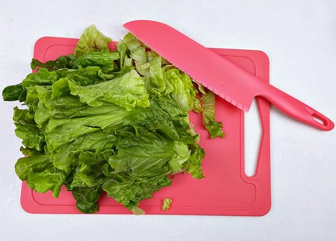 jawbush 11" Professional Plastic Lettuce Knife with Serrated Edges for Cutting Salad Fruit Cake Bread Brownie Lasagna or Various Veggies, Pizza Cutter, Nylon Knife for Nonstick Pans, 2 Pack Pink