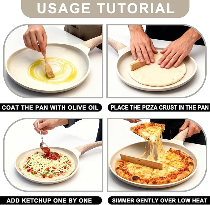 DOTUHAO Nonstick Crepe Pan Set, Kitchen Pancake Grill Pan, 11 Inch Granite Coating Flat Skillet Tawa Dosa Tortilla Pans, Pizza Pans, Fry-Pan Compatible with All Stovetops (11 Inch, White)