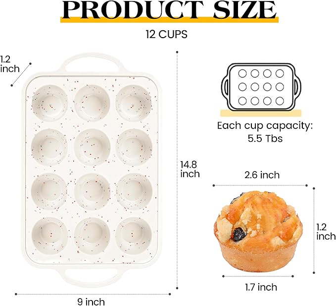 AOTASO 1 Pc Silicone Muffin Pan for Baking with Metal Frame, Nonstick 12 Cup Regular Size Cupcake Pan, Silicone Muffin Tray for Egg Bites (Cream)