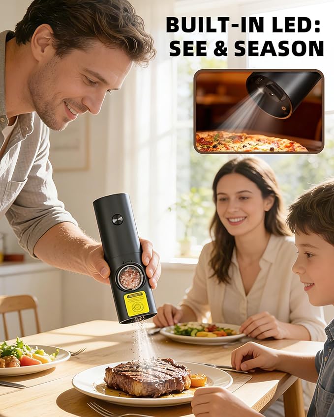 Electric Salt and Pepper Grinder Set, Upgraded Automatic Battery Pepper Mill Shakers with Adjustable Coarseness & LED, Home and Kitchen Appliances for Cooking, Housewarming Gifts 2 Pack