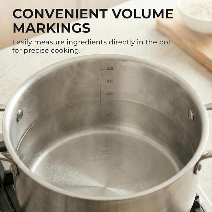SUNHOUSE 18/8 Stainless Steel Stock Pot - 6 Quart Heavy-Duty Induction Cooking Pot with Visible Lid for Pasta, Soup, Spaghetti - Nonstick Thick-Bottom Deep Stockpot for Canning, Boiling, and Simmering