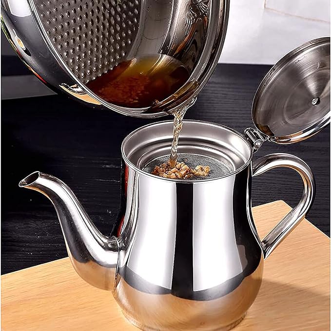Stainless Steel Oil Filter Pot, 24/32/48oz Cooking Grease Container, Bacon Grease Container with Fine Mesh Strainer Lid for Home Kitchen Cooking Storing Frying Oil Cooking Grease (48oz)