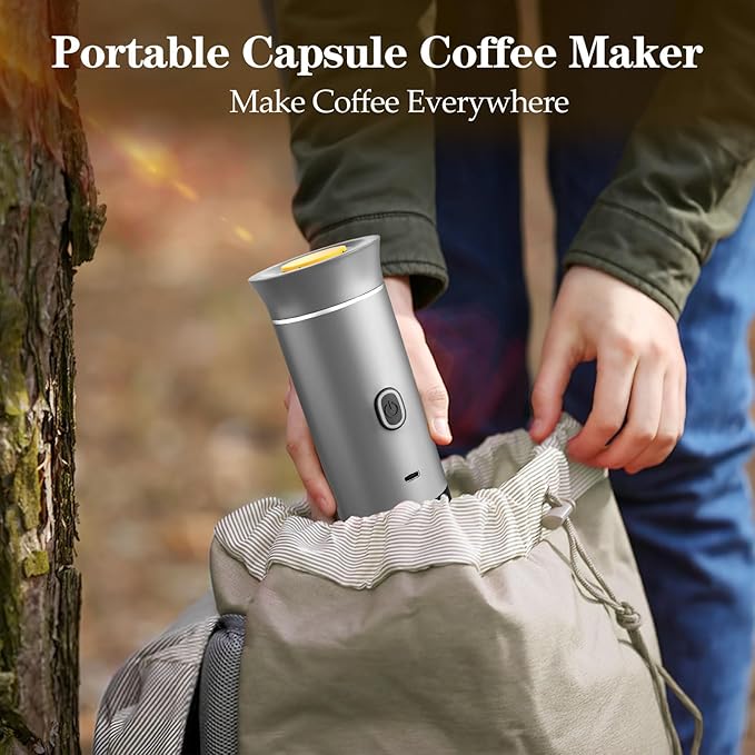 Lmozim Portable Coffee Maker, Espresso Machine for camping, Travel Coffee Maker with USB-C, 3-in-1 Small Espresso Machine with Ground Coffee & Capsules (NS＆DG) for RV, Hiking, Office(Silver)