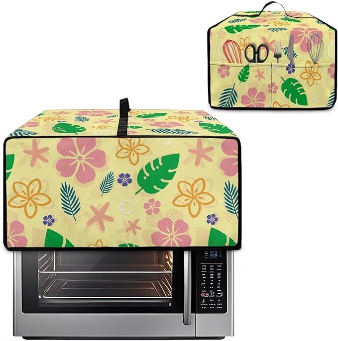 Doojoayie Flower & Leaf Small Appliance Covers Cute Cat Toaster Oven Cover 4 Slice Kitchen Appliance Dust Protector 18.5"x14.5"x 9" Compatible with Toaster/Bread Machine
