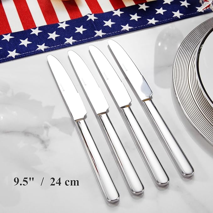 KEAWELL Premium Lucent 4-Piece 9.5 inch Knife Set – Durable Stainless Steel Flatware with Mirror Polish, Dishwasher Safe for Hosting and Everyday Dining (Dinner Knives)