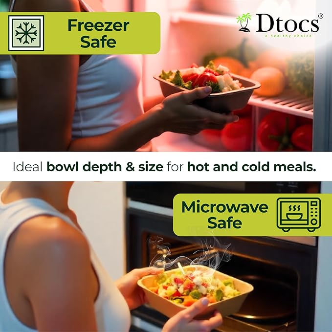Dtocs Bamboo Fiber Disposable Bowls – 32 Oz, 50 Pk | Bamboo Square Bowl | Microwavable Bagasse Bowl like Soup, Cake, Salsa, Salad bowls | Disposable Dinnerware Sub Paper, Plastic, Styrofoam, Leaf