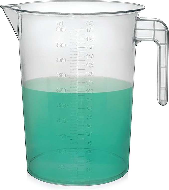 5 Liter Measuring Pitcher | 1.3 Gallon Shatterproof Plastic Large Graduated Mixing Pitchers, 1 to 2 Gallons (5L, 5000ml)