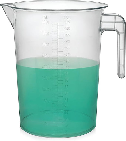 5 Liter Measuring Pitcher | 1.3 Gallon Shatterproof Plastic Large Graduated Mixing Pitchers, 1 to 2 Gallons (5L, 5000ml)