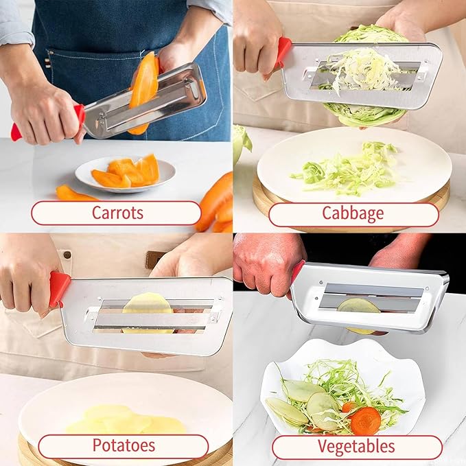 Cabbage Shredder,Cabbage Potato Julienne Vegetable Veggie Peelers for Kitchen,1 Pcs Red Stainless Steel Fruit Vegetable Slicer Slicers