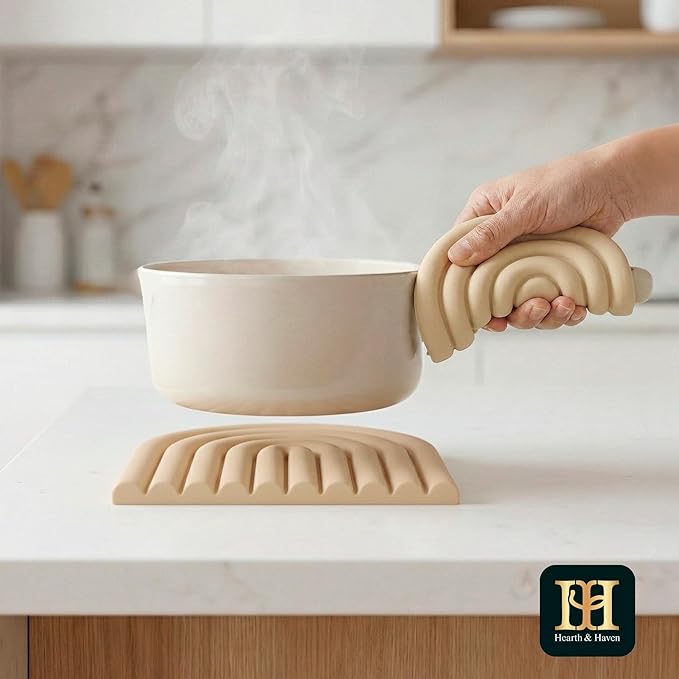 Silicone Trivets for Hot Dishes, Heat-Resistant, Non-Slip Pot Holders for Kitchen & Coasters Durable Hot Pads for Pots, Pans, Baking Dishes & Kitchen Appliances Set of 2 Cashmere