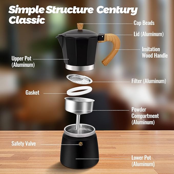 Vaolvpant 9 Cup Aluminum Moka Pot Classic Stovetop Espresso Coffee Maker 450ml 15oz Coffeemaker Percolator Mocha Pot Greca Coffee Maker Cafe Makers for Italian and Cuban Café Brewing Black