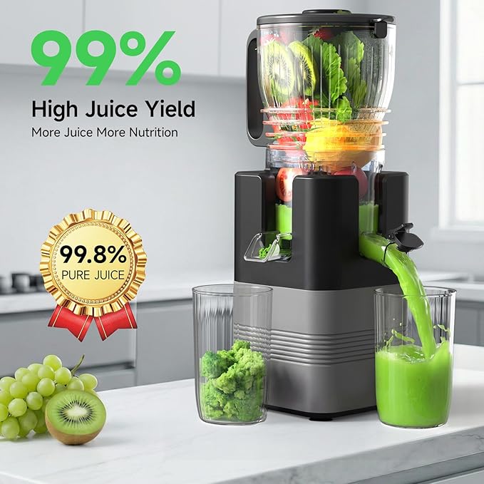 Airpher 400W Cold Press Juicer, 5.8" Wide Feed Chute Slow Masticating Juicer Machines for Whole Fruits & Vegetables | High Juice Yield, Easy to Clean | Valentine's Day Gift Ideas for Women (Dark gray)
