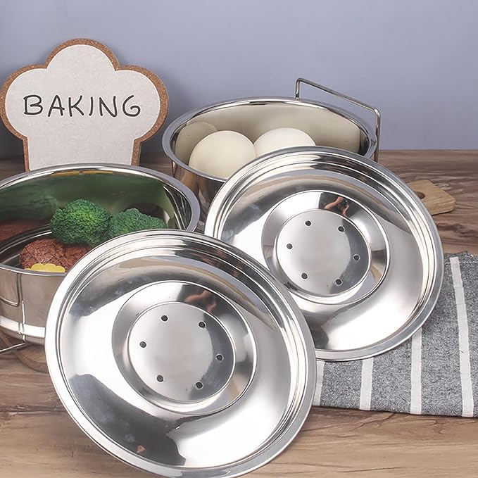 WUWEOT Stackable Steamer Insert Pans, 2 Tier Stainless Steel Pot-in-Pot Baking Pan, Pressure Cooker Accessories with Sling Handle and Silicone Gloves for Instant Pot