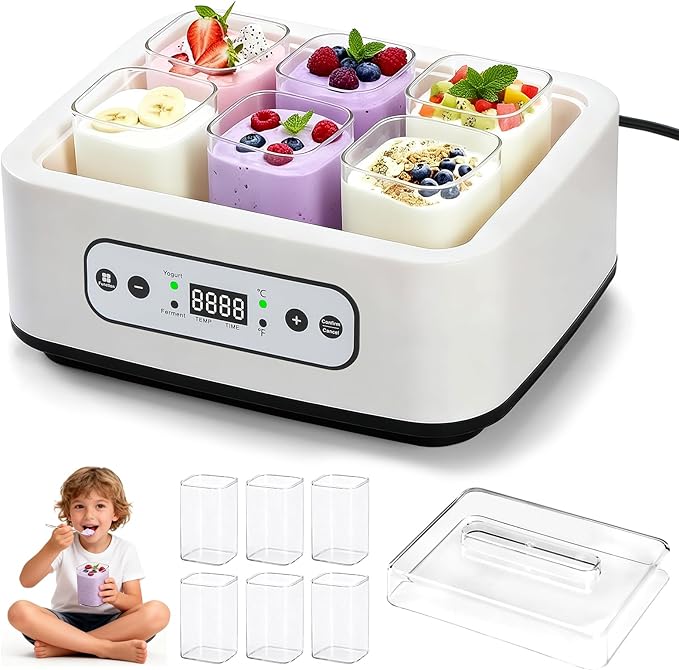 Yogurt Maker Machine -Probiotic Yogurt Makers 36 Hour L Reuteri with Temperature Control & Adjustable Time,Curd Yoghurt Maker + 6 Cups with High Temperature Resistance and Easy Cleaning