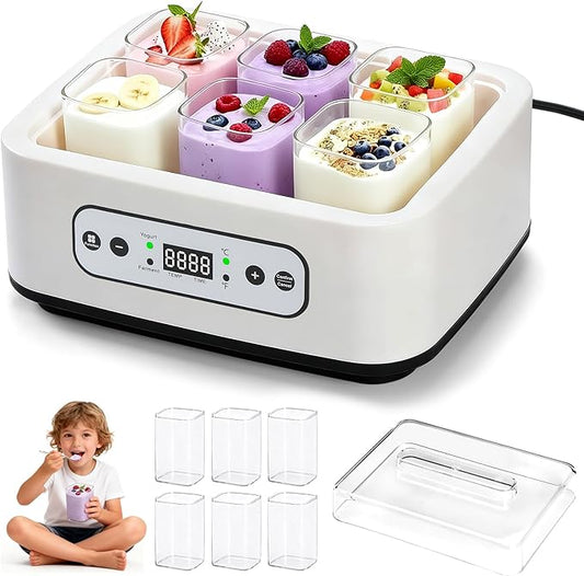 Yogurt Maker Machine -Probiotic Yogurt Makers 36 Hour L Reuteri with Temperature Control & Adjustable Time,Curd Yoghurt Maker + 6 Cups with High Temperature Resistance and Easy Cleaning