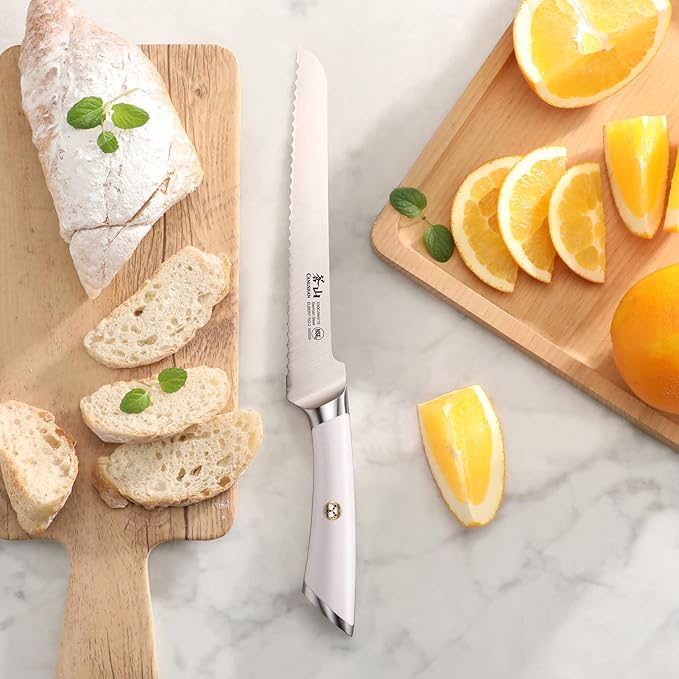 Cangshan ELBERT Series German Steel Forged 8" Offset Bread Knife (White)