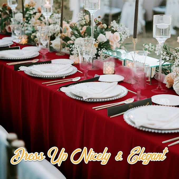 BRILLMAX 10 Pack Burgundy Tablecloths 60 x 126 Inch for 8ft Rectangle Tables - 150 GSM Polyester Fabric, 15" Standard Drop, Water, Stain & Wrinkle Resistant Cloth Cover for Wedding Dining Buffet