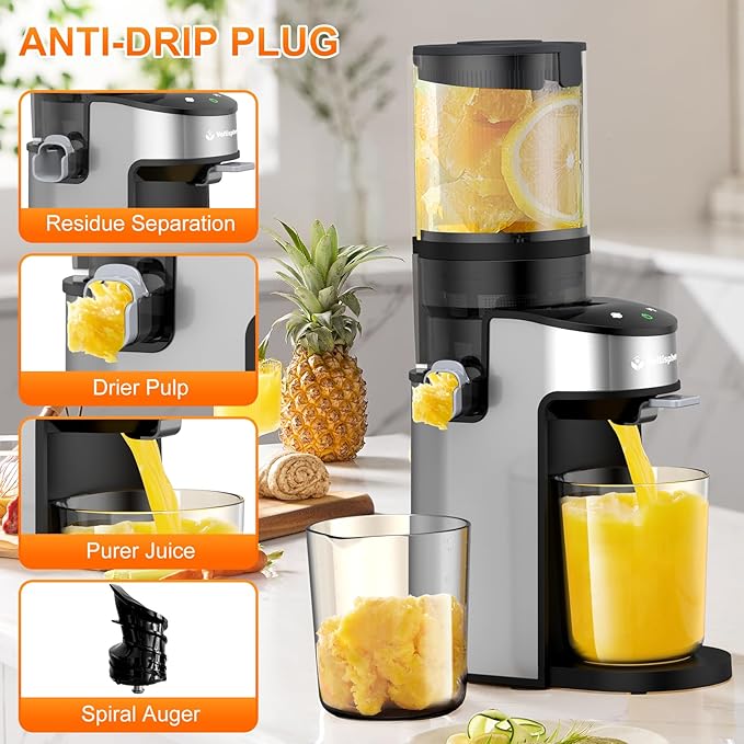 Voltisphere Cold Press Juicer,400W Juicer Machines,4.9"Wide Feed Chute Slow Masticating Juicer for Whole Vegetables & Fruits,Advanced Touch Sensing Switch, (Silver Gray)