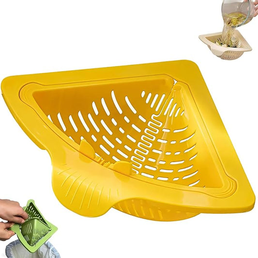 Magnetic Drainage & Filter Basket 2.0 Design, Corner Sink Strainer with Twist-Open Bottom, Triangular Drain Basket for Food Scraps & Rinsing Produce, Fits Metal Sinks (Orange)