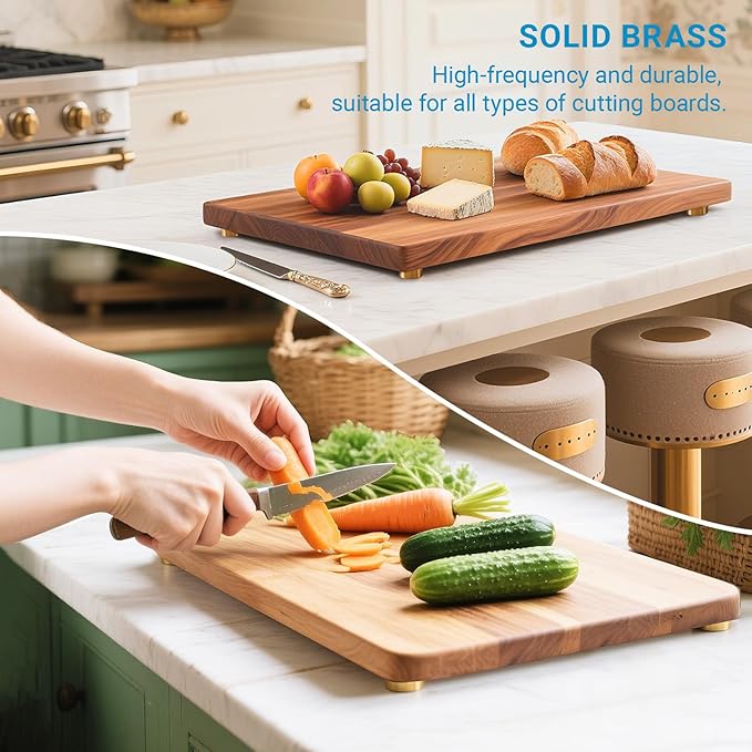 8 Pack Brass Cutting Board Feet with Non Slip Pads,Rubber Feet for Cutting Board,1.18 Inch Rubber Feet Solid Brass (8, 1.18 inch)