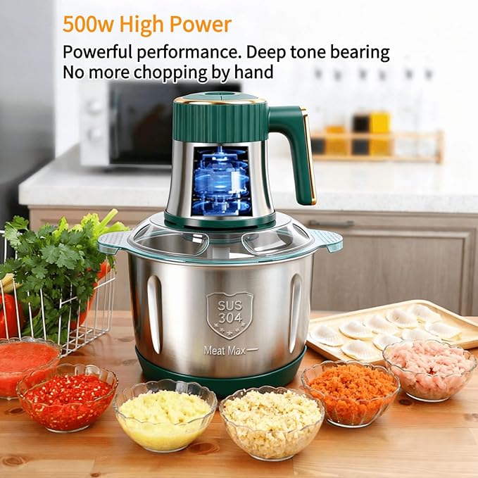 SPEHKAOO Food Processor,5-Speed Electric Food Chopper,Meat Grinder 5L(20Cups) with Two 6-Blade Sets,500W Powerful Vegetable Chopper Used for Dough Mixing,Meat, Nuts, Fruits, Garlic and Vegetables