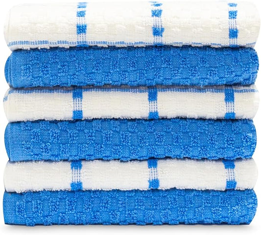 GOLD TEXTILES Kitchen Towels 6 Pack Premium 100% Cotton Dish Towels for Kitchen (15 x 25 Inches) Super Soft & Absorbent Kitchen Hand Towels for Drying Dishes, Cleaning - Reusable and Washable (Blue)